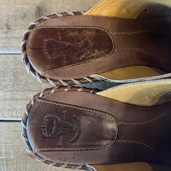 Frye Charlotte Women's Brown Leather Slip on Heeled Mules Clogs Size 8.5 - Picture 10 of 12